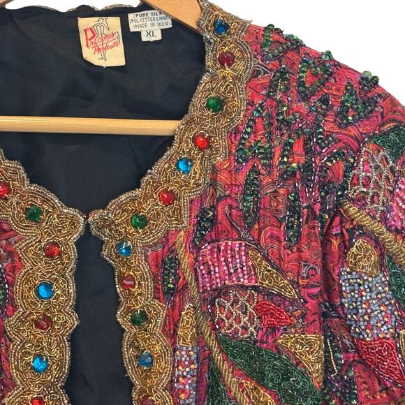 Vtg 90s Precious Moments Silk Beaded Jacket XL Y2K Ravecore Fairycore Boho - Picture 4 of 16